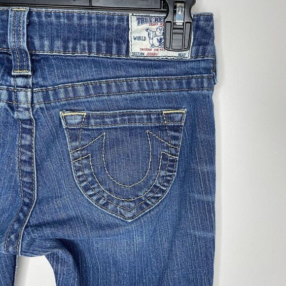 TRUE RELIGION Jeans Women 28 Johnny Slim Straight Low-Rise Distressed Logo USA - Picture 5 of 9